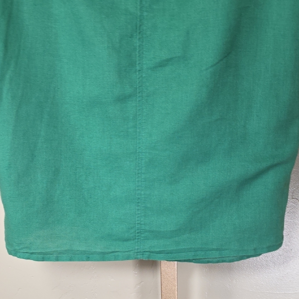 J. Crew Emerald Green Sleeveless Blouse with Ivory Embroidery Cotton Linen Top - Picture 9 of 11